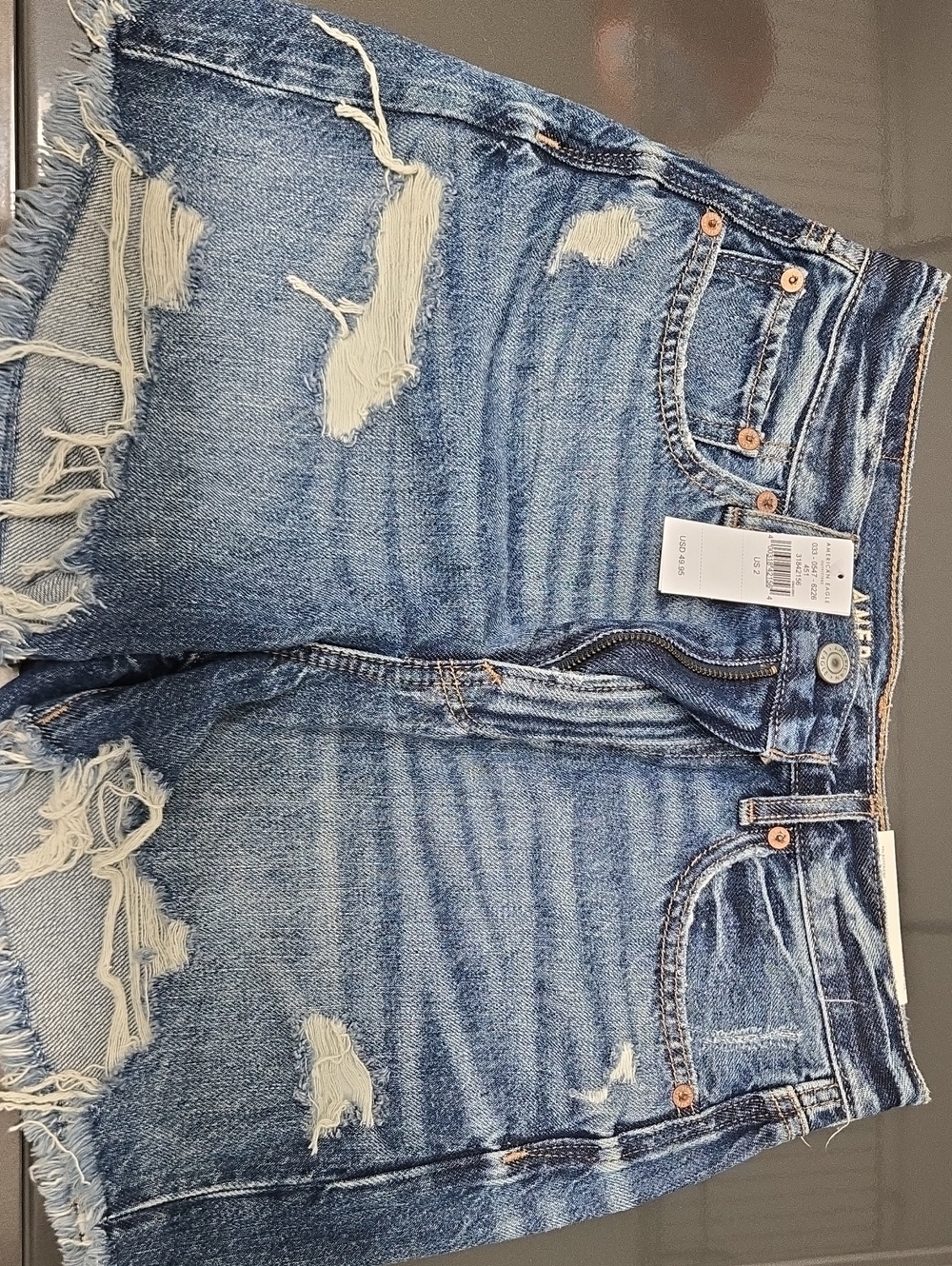 American Eagle Outfitters Distressed Blue Denim Ankle/Cropped Shorts